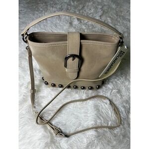 No Boundaries Moto Bucket Bag Beige Studded Crossbody Shoulder Purse NWT